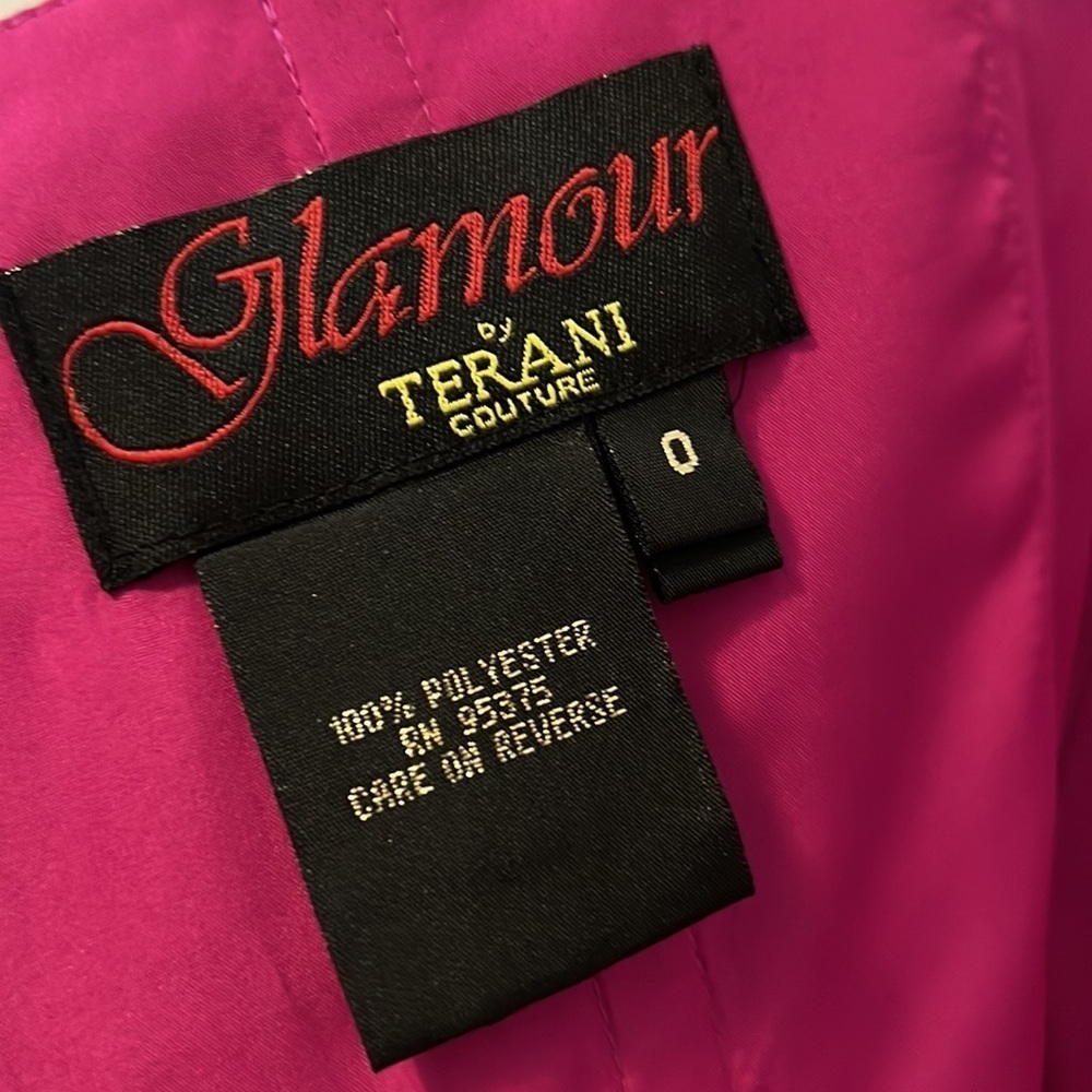 NEW Glamour Terani Couture Pink Fuchsia Off The Shoulder Beaded Gown Dress Prom - Picture 6 of 14